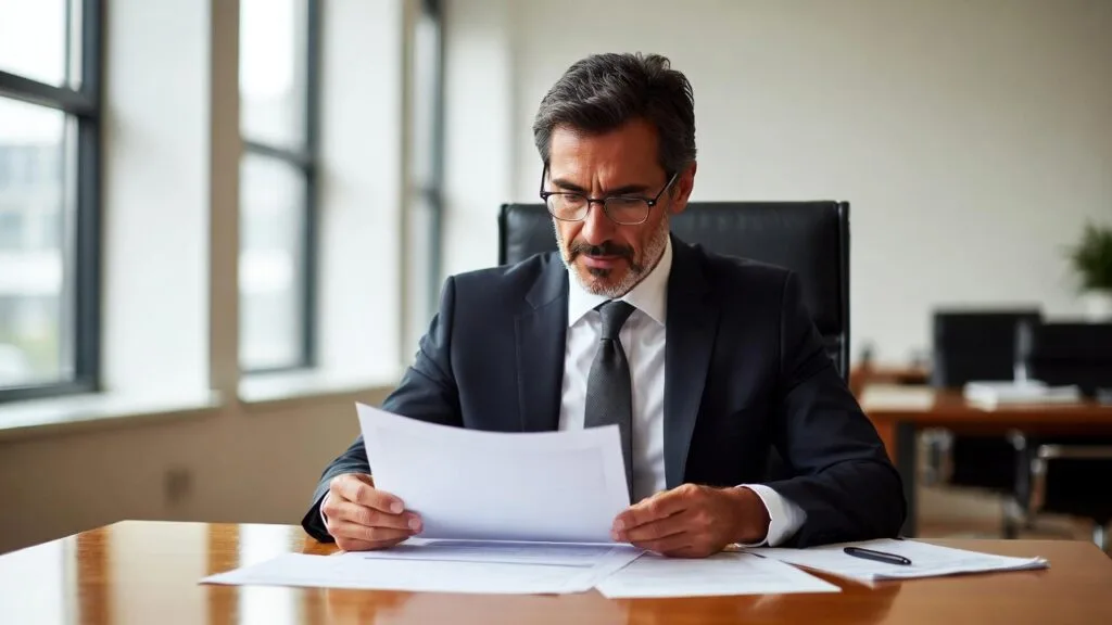 Análise de relatórios por inteligência artificial: como transformar dados em decisões estratégicas 2 Profissional analisando relatórios empresariais em ambiente corporativo