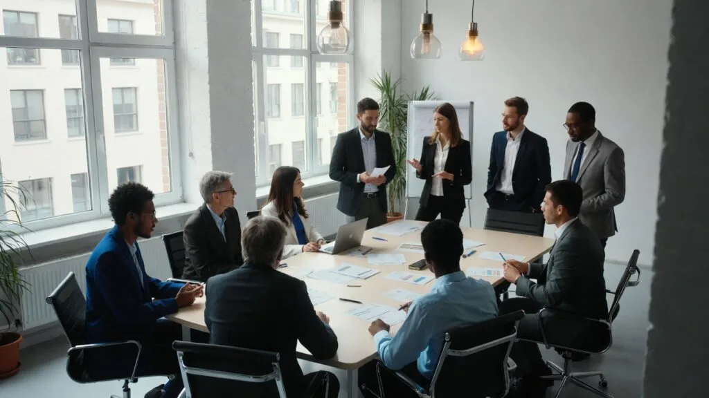 Análise de relatórios por inteligência artificial: como transformar dados em decisões estratégicas 3 Liderança discutindo relatórios estratégicos