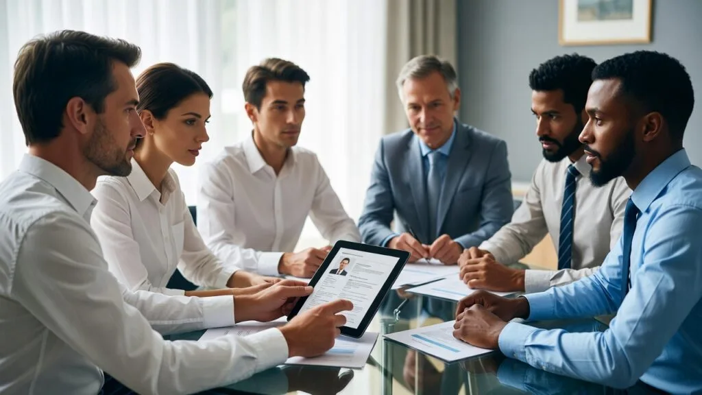 Recrutamento para Cargos de Confiança: 7 Estratégias para Escolher os Profissionais Certos 2 Equipe de RH analisando candidatos para cargos de confiança