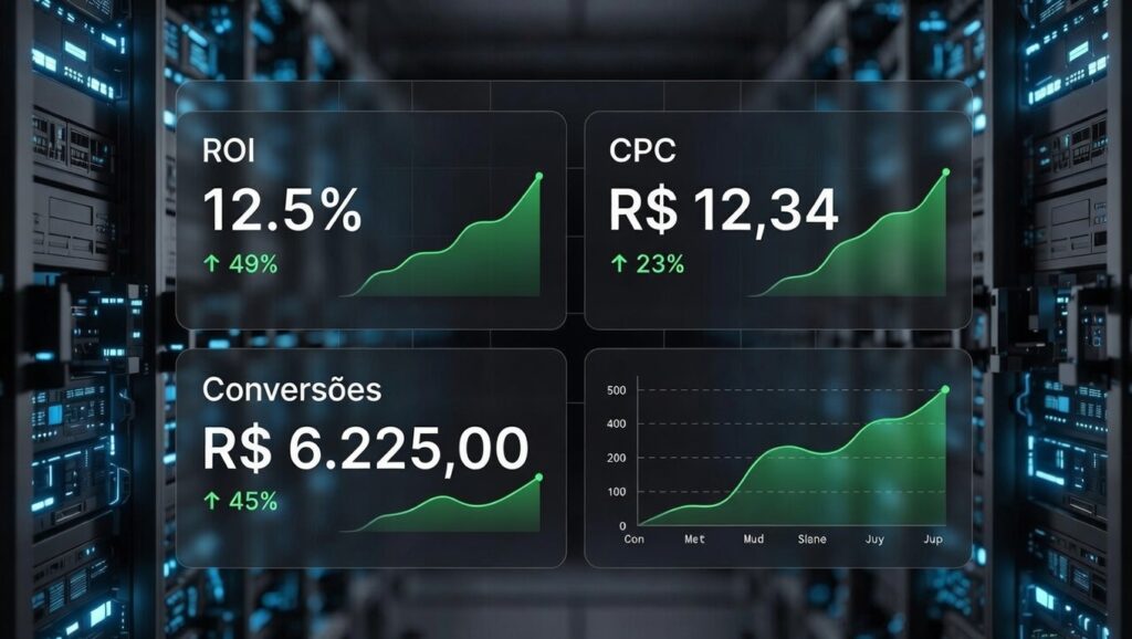 Renda Extra como Afiliado: O Guia Completo para Ganhar Dinheiro Online do Zero 3 Tela de campanha de anúncios digitais com métricas de conversão e ROI