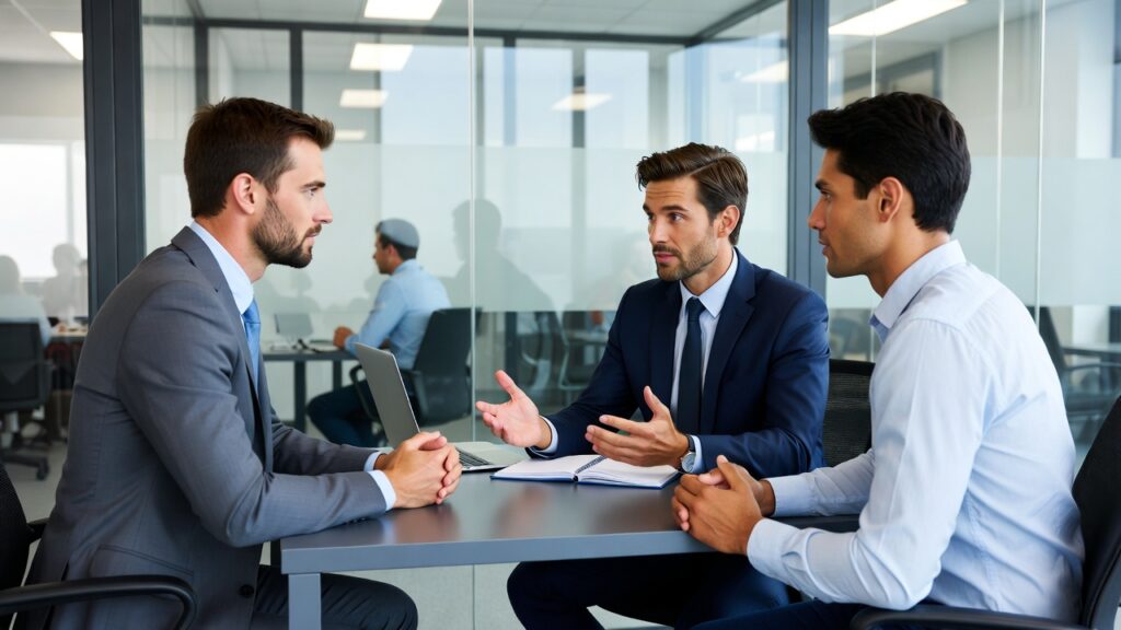 Cultura Organizacional Forte na Prática: 7 Estratégias Para Construir Valores Reais e Não Apenas Declarar Intenções 4 Líder conversando com colaborador em ambiente profissional