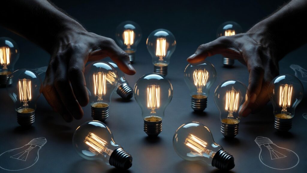 Microgerenciamento Destrutivo: Como Ele Sabota a Produtividade e Enfraquece Equipes de Alta Performance 3 Ideias criativas sendo simbolicamente bloqueadas por mãos controladoras