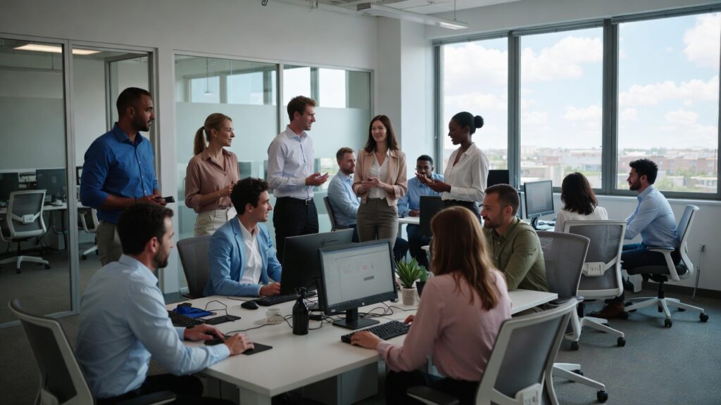 Inteligência Emocional na Liderança Moderna: Habilidade Estratégica ou Tendência Passageira? 5 Equipe de alta performance liderada com inteligência emocional